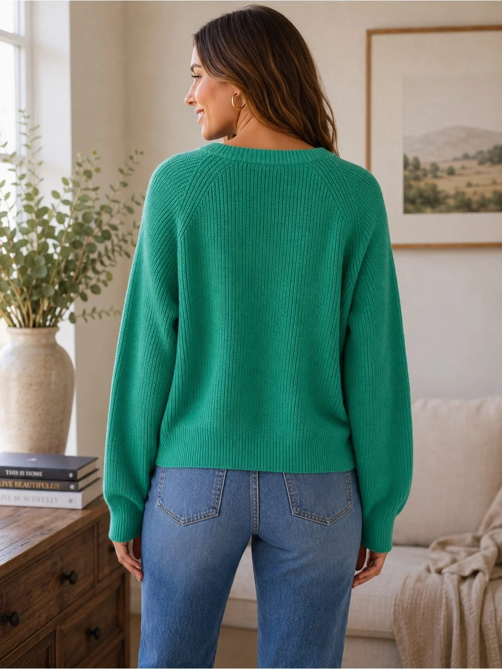 J.Crew Green Button Shoulder Cotton Blend Knit Sweater Size Large